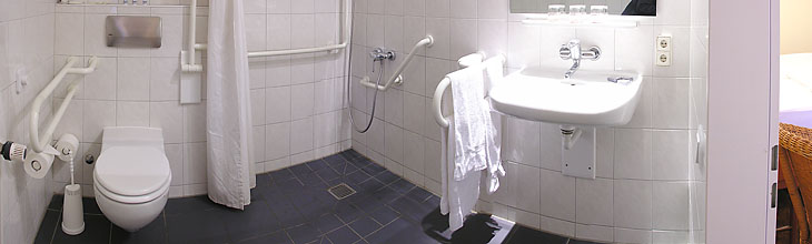 Panoramabild: Eigentlich eine Selbstverständlichkeit: Ein behindertengerechtes Badezimmer und Toilette. Ein barrierefreier Zugang zu einem natürlichen Bedürfnis.