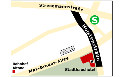 Umgebungsplan des Hotels: von der S-Bahn Holstenstraße über die Holstenstraße direkt zum Eingang des Hotels